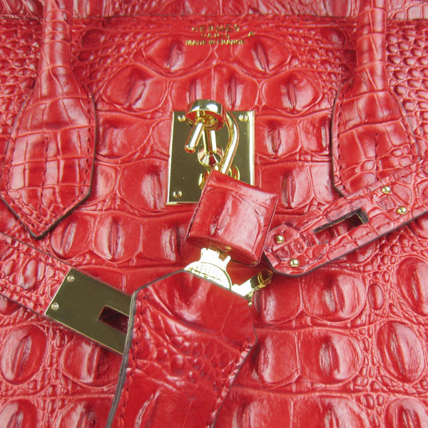 High Quality Fake Hermes Birkin 35CM Crocodile Head Veins Leather Bag Red 6089